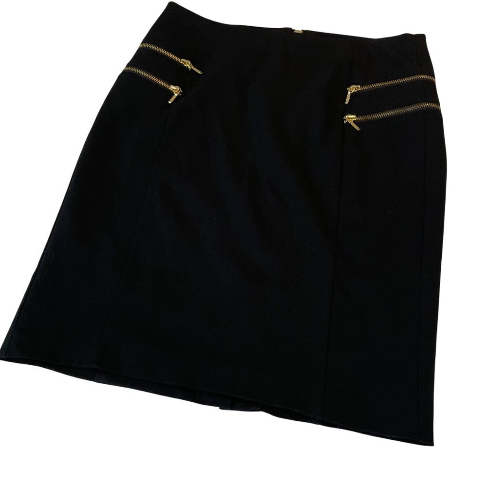 INC International Concepts Black Skirt With Gold Zipper Accent Size 4 Polyester